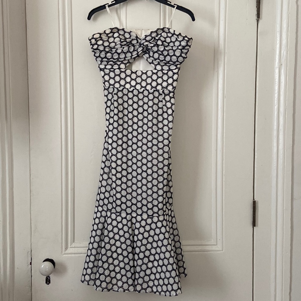 Black and White strapless midi cocktail dress
